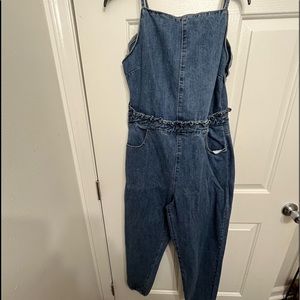 I have an lost Ink Open back ,with Tie back Denim jumpsuit with a Straight leg